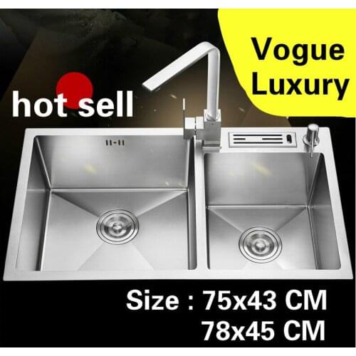 Free shipping Handmade kitchen manual sink double groove common do the dishes 304 stainless steel hot sell 75x43/78x45 CM