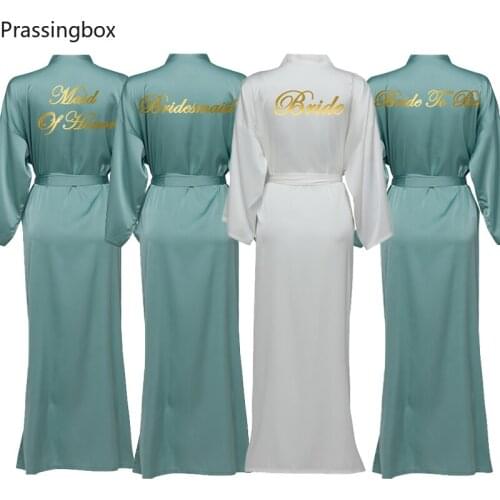 Silk Satin Long Robes Long Sleeve Dusty Green Custom Bridesmaid Robes Bride Robe Women Long Wedding Bathrobe and Homewear