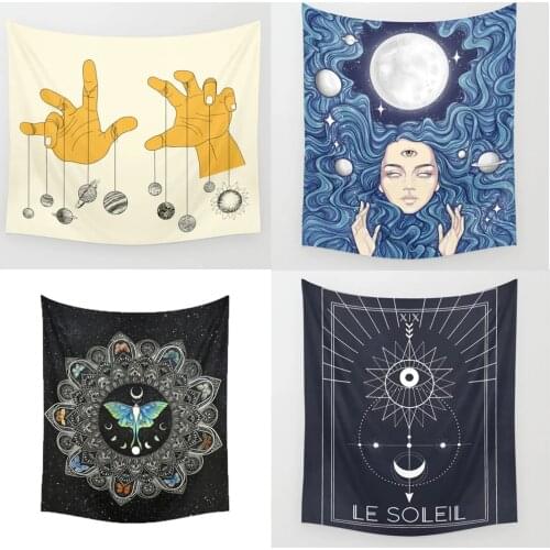 Divination Tarot Tapestry Wall Hanging Moon Phase Change Tapestries Bedroom Decor Bedspread Throw Cover Sun Moon Wall Decor