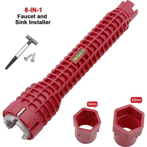 Faucet And Sink Installer Tool 8-In-1 Multifunctional Faucet Wrench Water Pipe Spanner Tackle Water Pipe Removal Sleeve