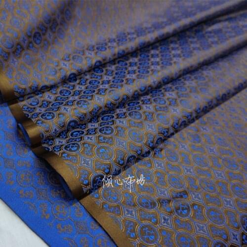 Chinese Classics Brocade jacquard Satin Sky blue circle silk fabric Satin de soie Satén шелк hanfu cloth DIY patchwork bag