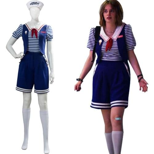 Stranger Things 3 Cosplay Costume Robin Scoops Ahoy Steve Harrington Costume Dress Uniform Girl Women Halloween Carnival Costume