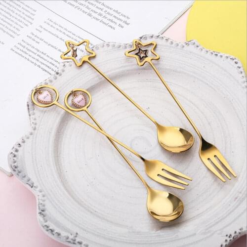 Creative Stainless Steel Spoon Heart-shaped Pendant Stirring Spoons Cute Coffee Spoon Fruit Fork
