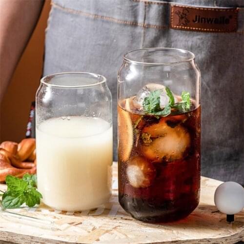 Creative Glass Cup Can Shape Tea Juice Milk Coffee Mug Wine Glass Drink Cup High Borosilicate Glass Durable Drinkware