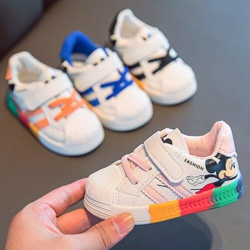 Disney spring and autumn new baby shoes boys sneaker white shoes children girls rainbow bottom baby soft bottom casual shoes