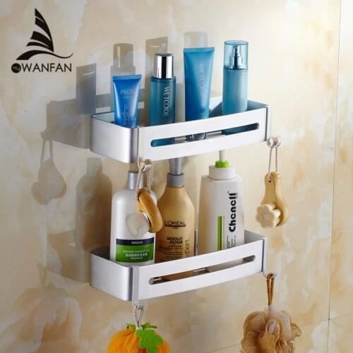 VidricShelves Metal Shower Corner Shelf Cosmetic Rack Soap Shampoo Storage Hooks Modern Bathroom Fitting Bath Holder 9245