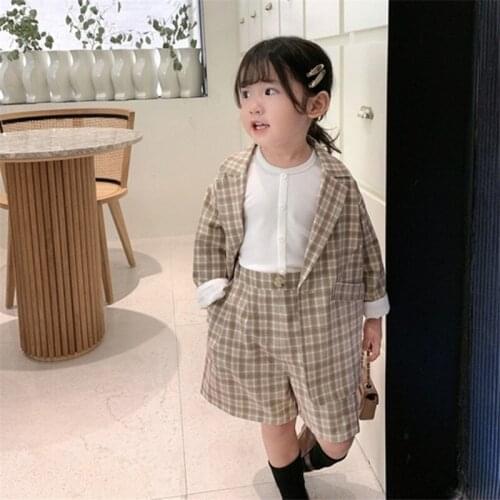 Fashion Khaki Childrens Clothes Baby Girls Lattice Tops + Dress 2pcs/Set Kids Spring Summer Costume Toddler Teenage Clothing