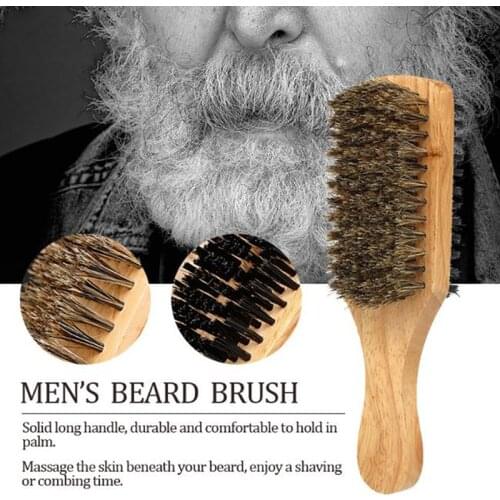 1PC Men Boar Bristle Hair Brush Natural Wooden Wave Brush for Male Beard Hairbrush