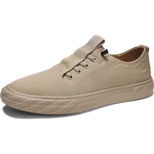 Mens Non-slip Flat Vulcanized Shoes Non-leather Casual Shoes Summer Beige Breathable Comfort Rubber Slip-on Mesh Board Footwear