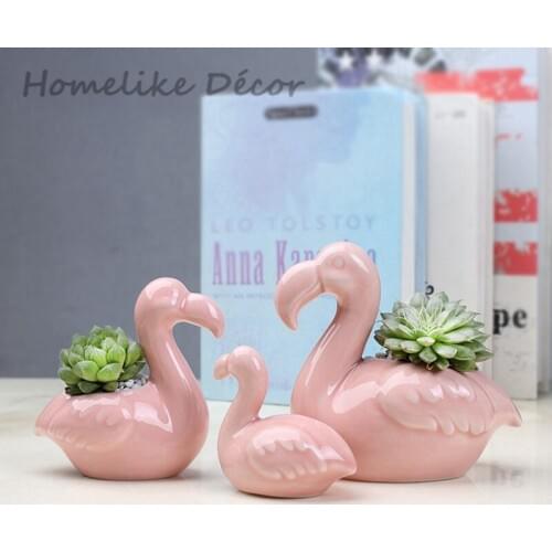Pack of 3 pieces Flamingo shaped ceramic flowerpot Mini flamingo porcelain flower plant pot for Desktop Home Garden decoration