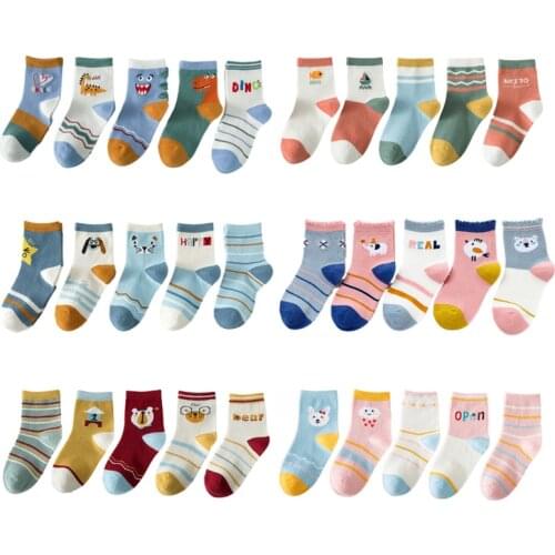 5 Pairs/lot 1 to 10 Years Spring Autumn Cute Animal Girls Boys Socks Soft Combed Cotton Sock For Children Lovely Baby Crew Sock