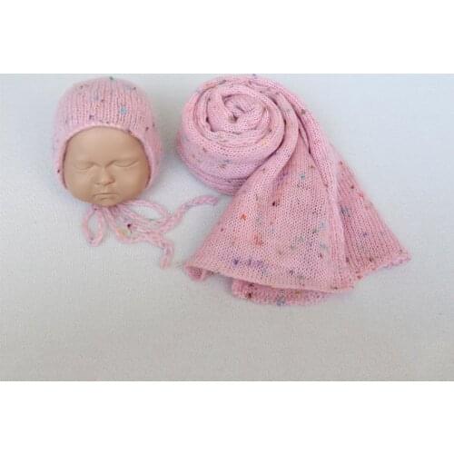 New baby Knitted stretch wrap bonnet set newborn Angora Wrap and Hat Set For Photography Props Crochet Lace Baby Bonnet Photo