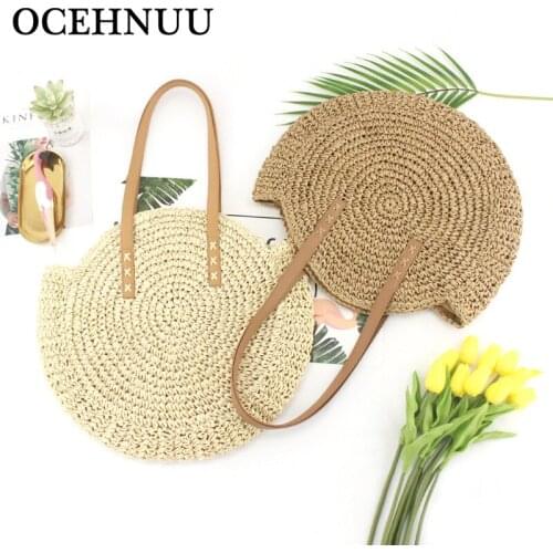 OCEHNUU Round Large Woven Straw Bags For Women Rattan Shoulder Bag Handmade Summer Beach Handbags Totes Bag Female Bohemian 2020