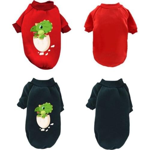 Pet Cat Dog Clothes Autumn And Winter Plus Velvet Pullover Dinosaur Egg Printed for Small Medium Pet Costumes