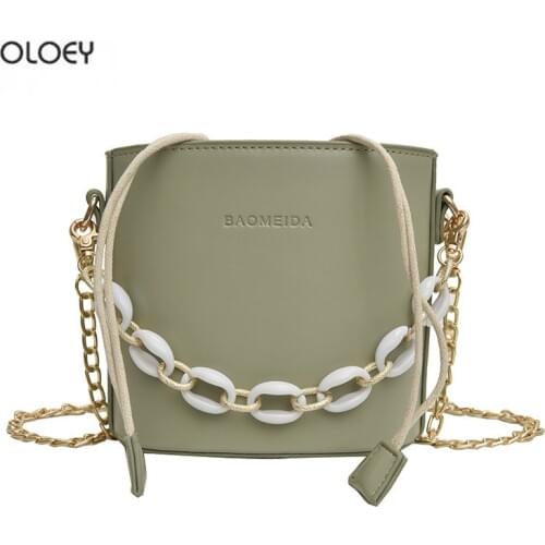 OLOEY Womens New Fashion Scarf Drawstring Bucket Bag Thick Chain Crossbody Bag Casual High Quality Shoulder Bag