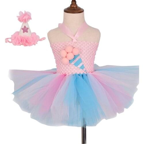 Girls Ice Cream Tutu Dress Baby Girl Sweet Pink Birthday Party Tulle Dresses Kids Birthday Gift Halloween Costume 1-12Y