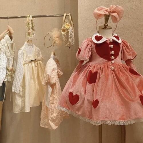 High Quality Palace Style Embroidery Long-sleeved Dress 2021 Autumn Kids Clothes Girls Gold Velvet Princess Party Dress Vestidos