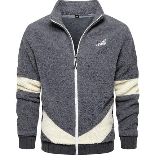 Teenage Lamb Wool Sweatshirt Mens Trendy Loose Casual Cardigan Long Sleeve Patchwork Embroidered Zipper Jacket