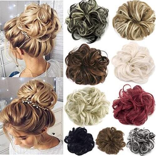 Messy Hair Bun Extensions Curly Wavy Hair Scrunchies Synthetic Chignon Hairpieces Synthetic Donut Updo Hair Pieces for Women