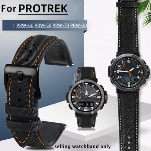 Canvas leather bottom watchband for CASIO PROTREK series 5620 prw-50/70/30/60yt nylon quick release mens wristband 23mm strap