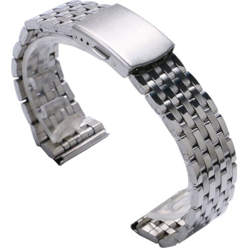 22MM Sliver Luxury Stainless Steel Watch Strap Fold Over Clasp with Push Button + 2 Spring Bars Watches Replacement Bracelet