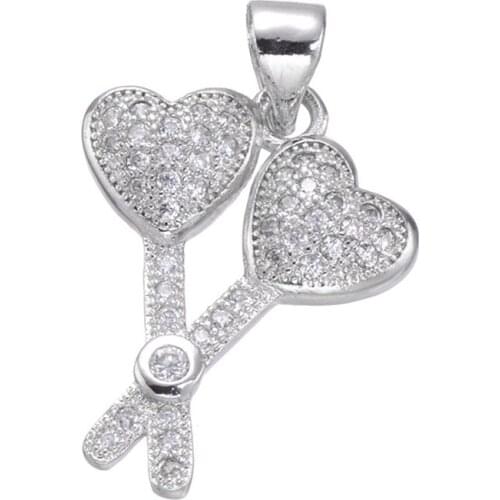Luxury Fashion Inlaid cubic zirconia rhinestone double heart key charm pendants for women necklace jewelry making gift
