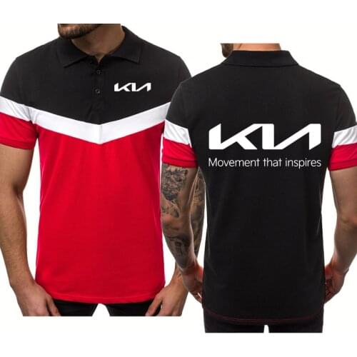 Mens polo shirt new KIA Car Logo printing Summer high quality Cotton V-splicing Casual Fashion Mens tops short sleeve