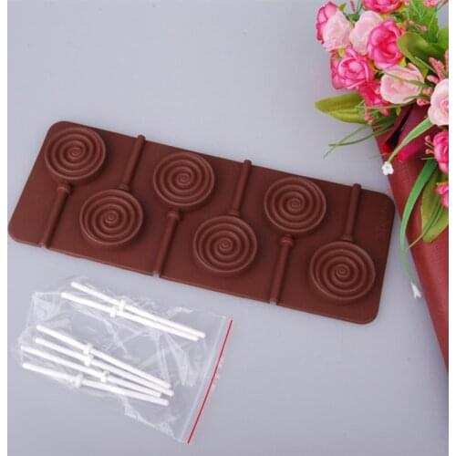 6 Donut Lollipop Shape Silicone Mold With Stick DIY Kitchen Tools Confectionery Equipment Kids Love Candy Mould For Children