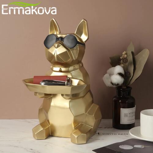 ERMAKOVA Nordic Resin French Bulldog Storage Decoration Creative Dog Statue Tissue Box Tray Living Room Coffee Table Home Decor