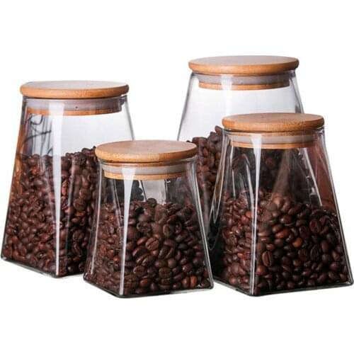 Glass Jar with Bamboo Lid Storage Jars Kitchen Food Storage Canister Containers For Coffee Bean Candy Cookies Sugar Flour Salt