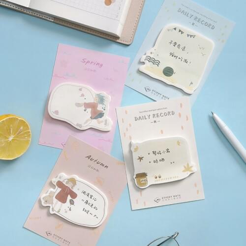 Cute Cartoon Character Girl Series 30 Sheet Memo Pads Sticky Student Kawaii Office Bookmark Label School Stationery