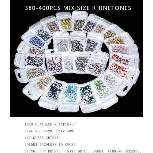 Mixed Size ss6-ss20 400pcs 40 Colors Rhinestone Crystal Flat back Nail Body Arts Face Gems Festival Costume Crafts Decorations