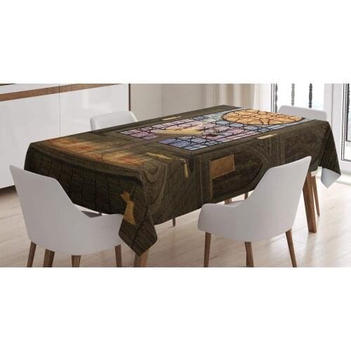 Lectern on Pentagram Medieval Candlelight in Dark Altar, Dining Room Kitchen Rectangular Table Cover
