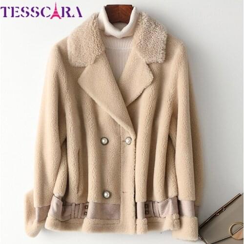 TESSCARA Women Autumn Winter Basic Jacket Coat Wool Blend High Quality Female Fur Leather Suede Jackets Short Outerwear & Coats