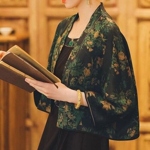 Traditiona Chinese Style Clothing Women Hanfu Cardigan Shirt Vintage Print Cheongsam Top Coats And Jackets Oriental Tops 31190