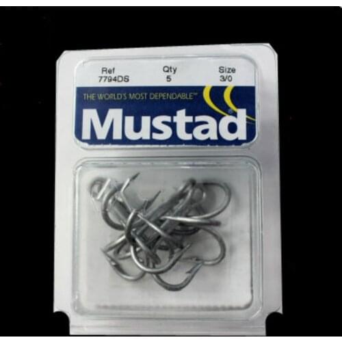 Mustad treble hooks sea fishing hooks 7794-ds # 3 x Bold 3 x strengthen DACROMET treated seawater resistant ocean hooks pesca