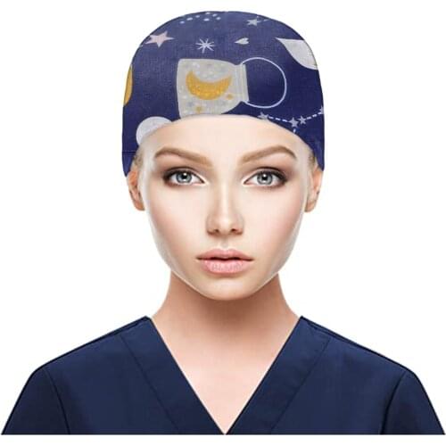 Vintage Print Nurse Hat Hair salon Heath Care Working Scrub Cap Nurse Accessories Bouffant Hat With Buttons Gorro Enfermera FL50