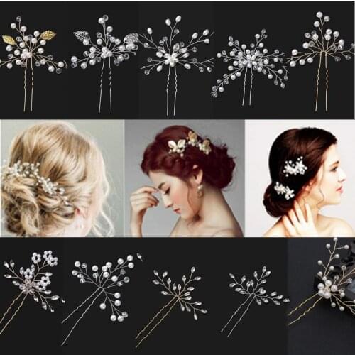 Bridal Crystal Pearl Flower Hair Pins Wedding Party Elegant Hairpins Bridesmaid Bride Headpiece Hair Jewelry Accessories