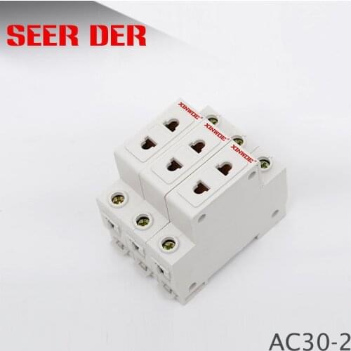1P Single One 1 Pole US EU 2 Pin Plug 35mm DIN Rail Mount AC Power ac30 Modular Socket 10-16A 250V AC socket Connector