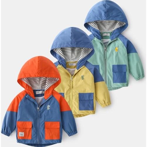 2021 Spring Children Jackets for Boys Hooded Patchwork Kids Boy Outerwear Windbreaker Autumn Casual Children Coats Clothing 2-6Y