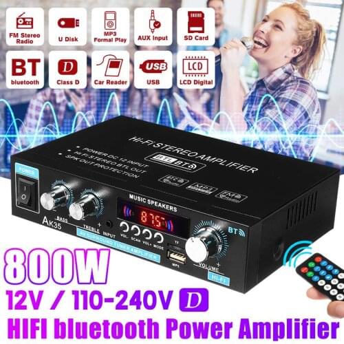 400W + 400W Mini Digital Home Car Audio Amplifier Car Subwoofer Amplifier HiFi Stereo Bass Power Speaker FM bluetooth Amplifier