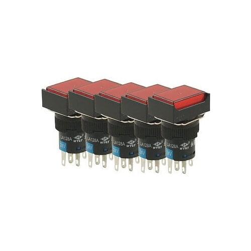 5 Pin Terminals Red Lamp Momentary Rectangle Pushbutton Switch DC 24V