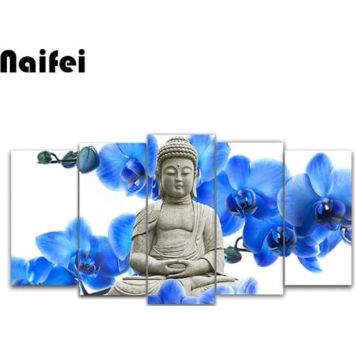 5D DIY Full Square Round Diamond Painting "Buddha & orchid" Multi-picture Combination Embroidery Cross Stitch Mosaic Decor