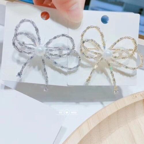 Free Ship Attractive CZ Stone Bow Brooch Butterfly Gold Silver Color Simulated Pearl Brooches Pins for Wedding Brooch Bouquet