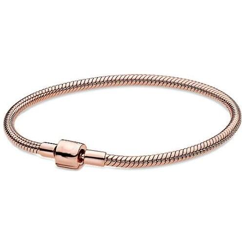 925 Sterling Silver pan Bracelet Rose Moments Barrel Clasp Snake Chain Bracelet Bangle Fit Bead Charm Diy Fashion Jewelry