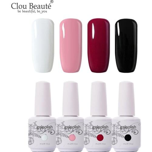 Clou Beaute 4pcs UV Nail Gel Polish Lak Vernis Semi Permanent Nail Art Soak Off Nude Pink Bean Red French Manicure Lacquer