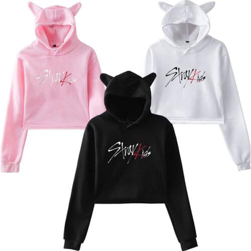 Kpop Stray Kids Cropped Hoodies Newest Fashion Cat Ear Hoodies Winter Long Sleeve Casual Pullover Straykids Hipster Coat Girls