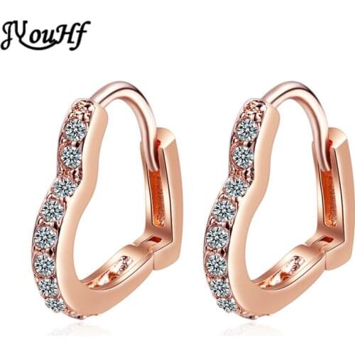 JYouHF Classic Lovely Heart Hoop Earrings for Women Paved Cubic Zircon White/Rose Gold Color Earring Wedding Fashion Jewelry