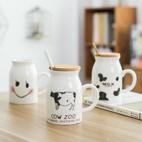 Lovely cow ceramic coffee cup with cover large capacity animal cup creative drink coffee cup novelty gift milk cup