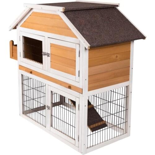 Rabbit Hutch Hare Hutch in Solid Wood Cage for Guinea Pig Hutch Small Animals 123.6 x 58 x 106cm Pet Bunny Cage